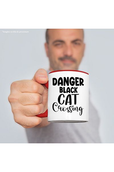 StoryGift Romania Mug with the text in English "Danger, black cat crossing" - Danger, a black cat, With ,STG.