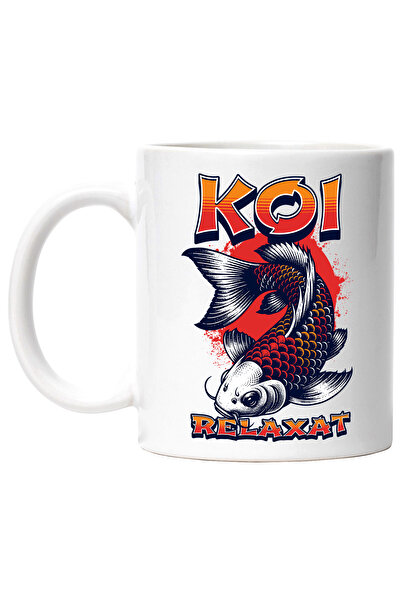 StoryGift Romania Cana Peste Koi relaxat, iubitorii de pescuit , 330ml, Ceramic cu Maner Alb, Cu Maner Alb