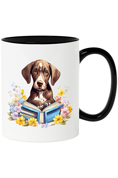 StoryGift Romania Cana cu un catel care se uita surpins | tine o carte deschisa | lectura | invata, Cu Maner Negru