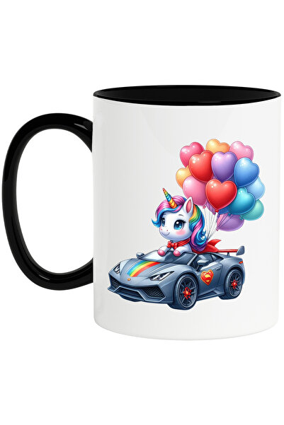 StoryGift Romania Cana cu un unicorn care conduce un Lamborghini | ilustratie | multe baloane dive, Cu Maner Negru