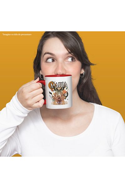 StoryGift Romania Mug With Name Maria, Girl Collage, Butterfly, Flowers, Circle, 330ml, Ceramic with Handle, With,STG