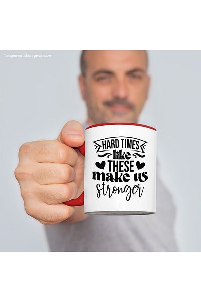 StoryGift Romania Mug with hearts and a message that says difficult times make you stronger, With ,STG.