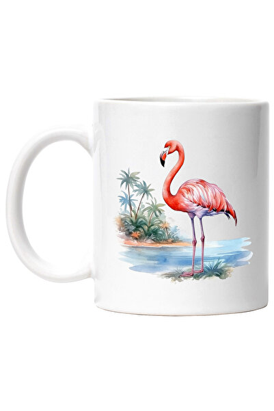 StoryGift Romania Cana cu pasarea Flamingo | ilustratie | palmieri | roz | ap...