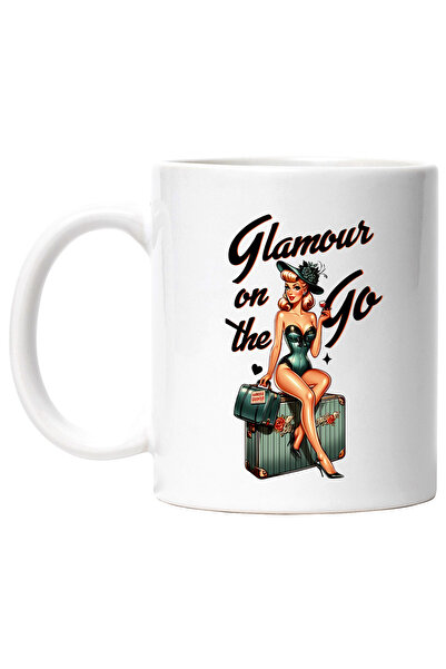 StoryGift Romania Cana cu mesajul "Glamour on the go", ilustratie, stil retro...