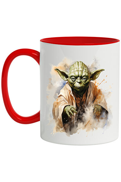 StoryGift Romania Cana Cu Star Wars, Jedi, Yoda, Personaj, Iubitori De Filme SF, Multicolor 330 ml, Cu Maner Rosu