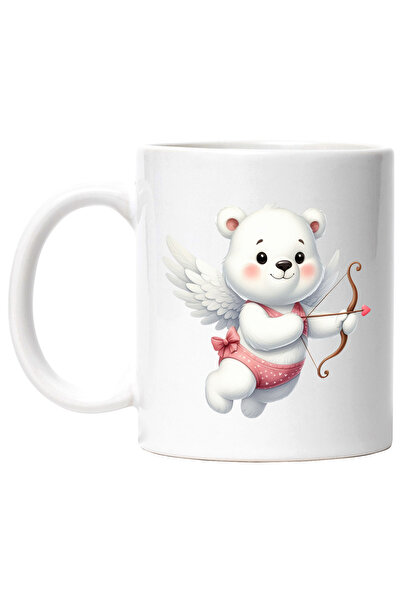 StoryGift Romania Cana cu un ursulet alb care trage cu arcul | ilustratie | Cupidon | Valentine's , Cu Maner Alb