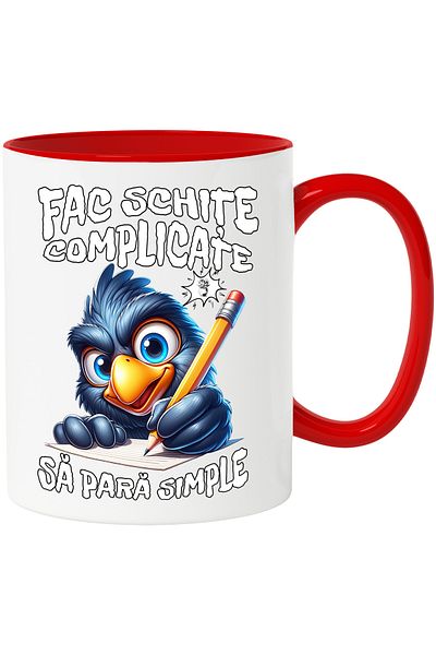 StoryGift Romania Cana Fac schite complicate sa para simple pasare Arhitect Inginer, 330ml, Cerami, Cu Maner Rosu