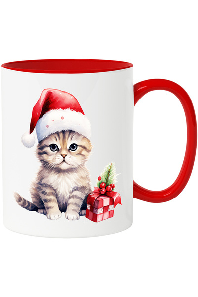 StoryGift Romania Cana cu o pisicuta care poarta o caciula de Craciun | ilust...