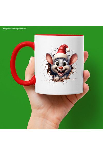StoryGift Romania Mug with a mouse wearing a Christmas hat | illustration | celebration with what, With ,STG