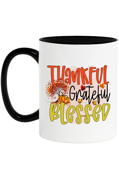 StoryGift Romania Cana cu mesajul "Thankful, grateful, blessed", frunze, toam...