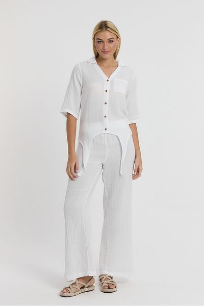 Heaven Ephesus Set - Muslin Front Tie Blouse and Buttoned Trousers Set -1020-2100-