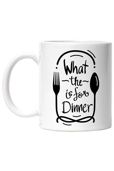 StoryGift Romania Cana Cu Mesaj In Engleza What The Is For Dinner, Furculita, Lingura, Cina, Alb N, Cu Maner Alb