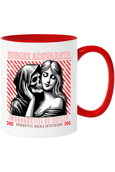 StoryGift Romania Skeletons and girl true love lovers mug, 330ml, Ceramic with Red Handle, With Red Handle