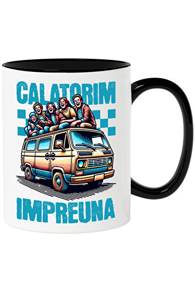 StoryGift Romania Cana calatorim impreuna grup de prieteni aventura, 330ml, Ceramica cu Maner Negr, Cu Maner Negru