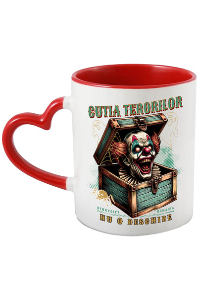 StoryGift Romania Cana cutia terorilor H4ALLowen clovn, 330ml, Ceramica cu Ma...