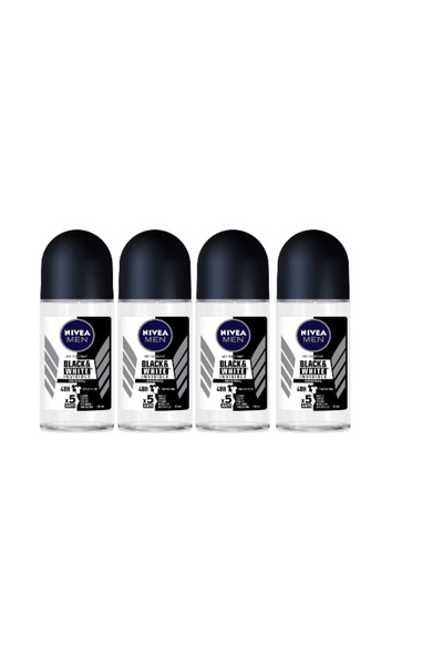 NIVEA Set 4 Deodorante Roll-on pentru Bărbați 50ml, Black&white Invisible Original, Anti-urme Albe