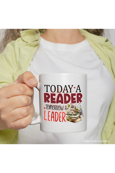 StoryGift Romania Cana cu mesajul "Today a reader, tomorrow a leader", carte, ilustratie, literatu, Cu Maner Alb