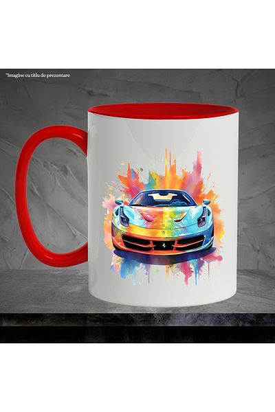 StoryGift Romania Sports Car Mug, Watercolor, Ferrari, Splash Watercolor, Multicolor 330 ml, C, Cu,STG