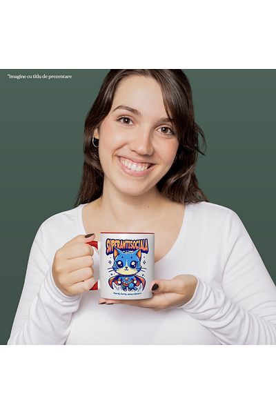 StoryGift Romania Super Anti-Social Mug, Superhero, Flying Cat, 330ml, Ceramic with Red Handle, With ,STG