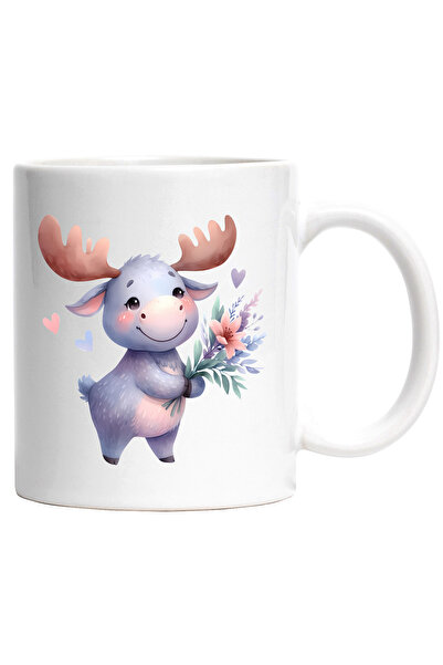 StoryGift Romania Cana cu un elan vesel care tine un buchet cu flori | ilustr...