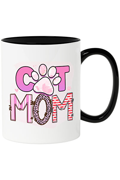 StoryGift Romania Cana cu mesajul "Cat mom", mama pisica, fundal roz, ilustra...