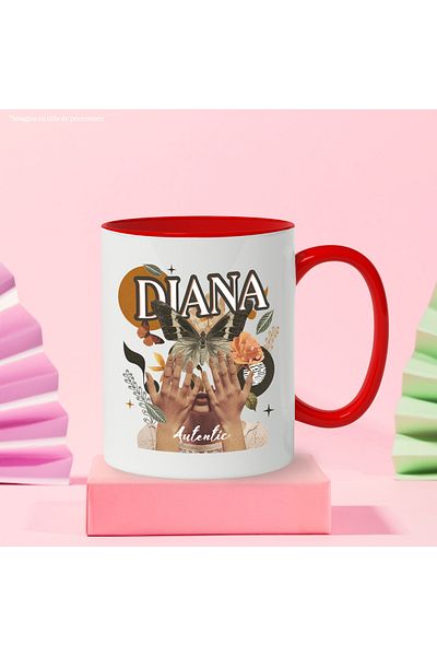 StoryGift Romania Mug With Name Diana, Girl Collage, Butterfly, Flowers, Circle, 330ml, Ceramic with Handle, With,STG