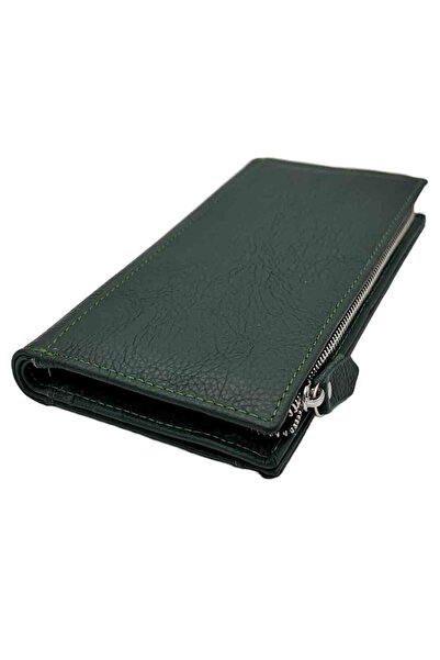 OEM Large Women's Wallet Made of Genuine Leather, Green, 19 x 9.5 x 2.5 cm