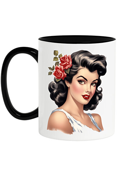 StoryGift Romania Cana cu o femeie frumoasa bruneta, ilustratie, stil retro, ...