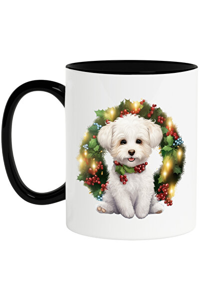 StoryGift Romania Cana cu un catel cu blana alba, ilustratie, vesel, Craciun,...