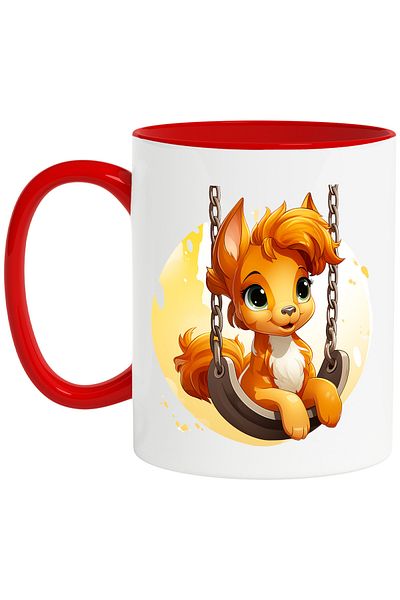 StoryGift Romania Mug with a swinging animal, playing, park, children, illustration, cheerful, With ,STG