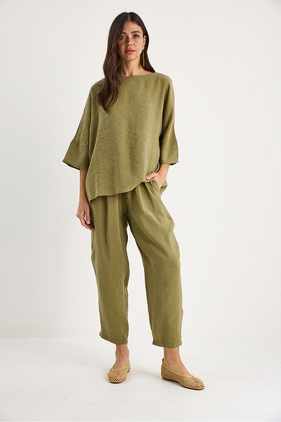 Bianco Lucci Women Boat Neck Half Sleeve Blouse Elastic Waist Baggy Pants Bottom-Top Suit 60283118