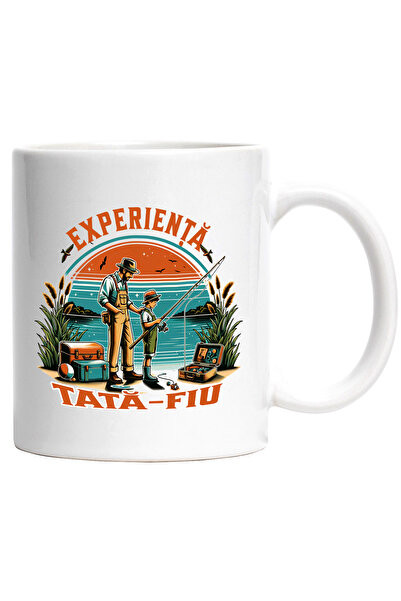 StoryGift Romania Cana experienta tata fiu pescuit familie amintiri, 330ml, Ceramic cu Maner Alb, Cu Maner Alb