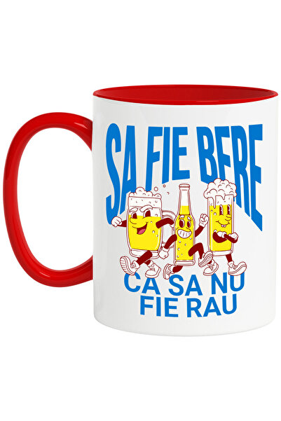 StoryGift Romania Cana cu Grup De Prieteni Pahar Halba Si sticla De Bere Text Haios Gluma Sa Fie B, Cu Maner Rosu