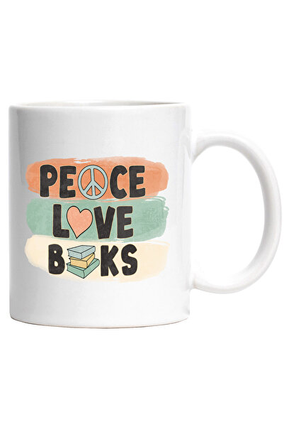 StoryGift Romania Cana cu mesajul "Peace, love, books", carte, ilustratie, li...
