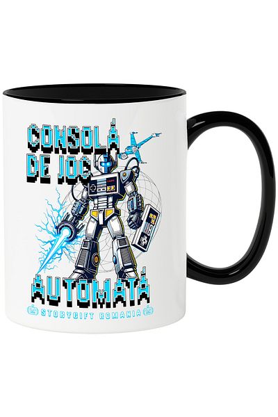 StoryGift Romania Cana Consola de joc automata robot inalt jocuri video, 330ml, Ceramica cu Maner , Cu Maner Negru