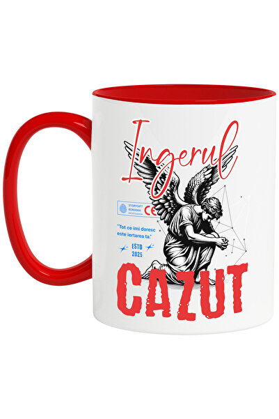 StoryGift Romania Cana cu Barbat Cu Aripi Text Inger Cazut Arta Abstracta Mot...