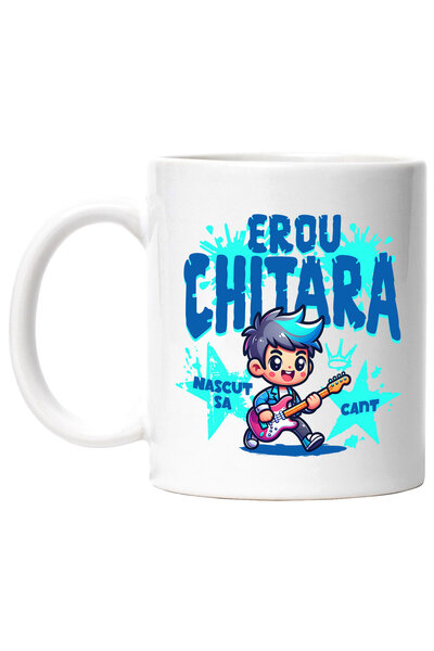 StoryGift Romania Cana cu Baiat Rockstar Cu Chitara Rosie Text Erou Nascut Sa...
