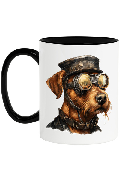 StoryGift Romania Cana cu un caine cu ochelari de pilot, ilustratie, zgarda, serios, razboi, solda, Cu Maner Negru