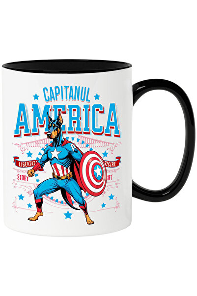 StoryGift Romania Doberman Pinscher Dog Mug in Captain America Costume with Cape, Hero N, with Black Handle