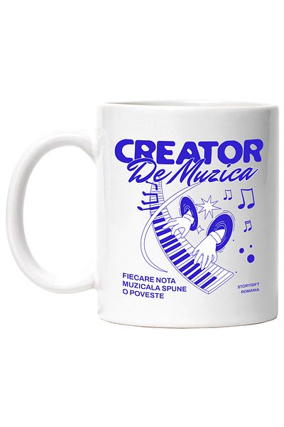 StoryGift Romania Mug with Human Hands Playing the Piano Keys Hobby Text in Romanian Creator DE, With White Handle