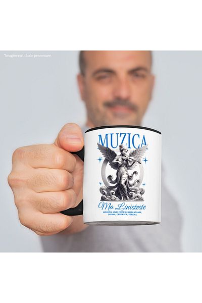 StoryGift Romania Cana cu Statuie Inger Femeie Stil Grecesc Cu Vioara Muzica Hobby Text Ma Liniste, Cu Maner Negru
