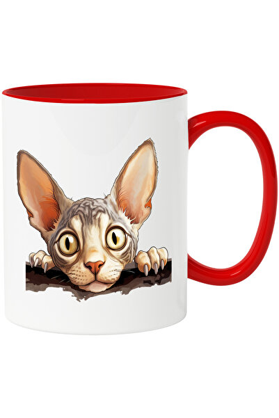 StoryGift Romania Cana cu o pisica Sfinx | se uita cam trista | ilustratie | are nevoie de grija s, Cu Maner Rosu