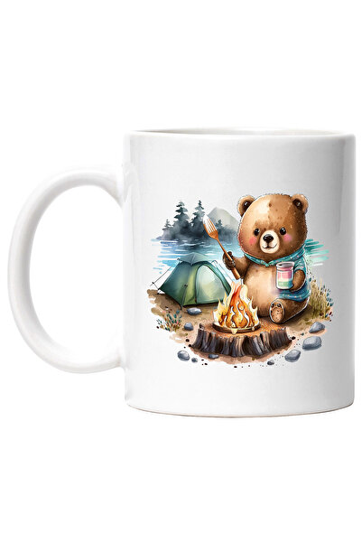 StoryGift Romania Cana cu un urs care gateste | ilustratie | cort | excursie | padure | in natura , Cu Maner Alb