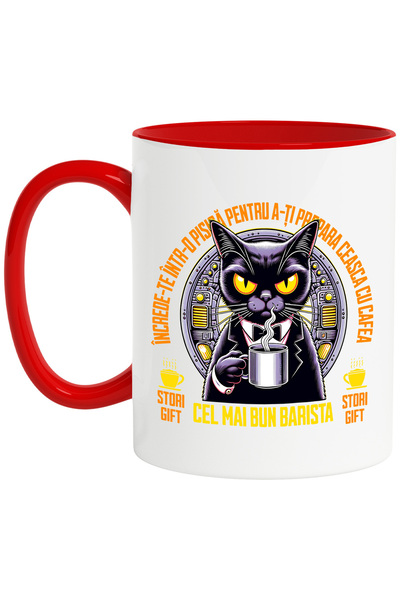 StoryGift Romania Cana Pisica in costum cu cafea cel mai bun barista, 330ml, ...