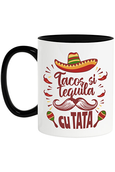 StoryGift Romania Cana Tata mexic iubitorii de tacos si tequila familie, 330ml, Ceramica cu Maner , Cu Maner Negru