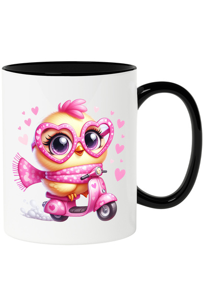 StoryGift Romania Cana cu un puisor de gaina | galben | fular roz | inimioare...