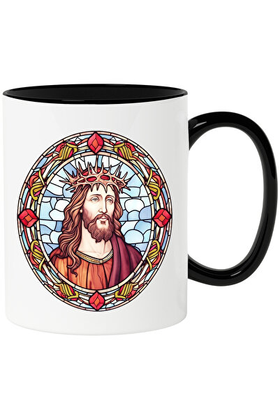 StoryGift Romania Cana cu Iisus Hristos | ilustratie | stil mozaic | coroana din spini | bunatate , Cu Maner Negru