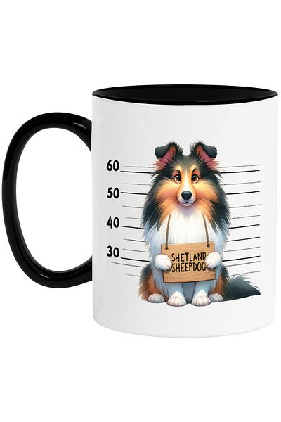 StoryGift Romania Cana cu Shetland Sheepdog (ciobanesc de Shetland), caine, animal de companie, il, Cu Maner Negru