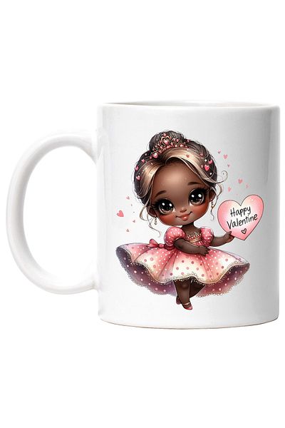 StoryGift Romania Cana cu o fetita dragalasa | ilustratie | rochita | roz | coronita | inimioara c, Cu Maner Alb