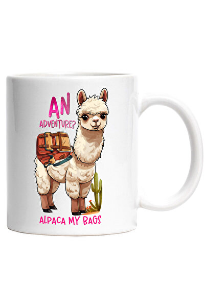 StoryGift Romania Cana cu alpaca cu ghiozdan cu mesajul "An Adventure? Alpaca...
